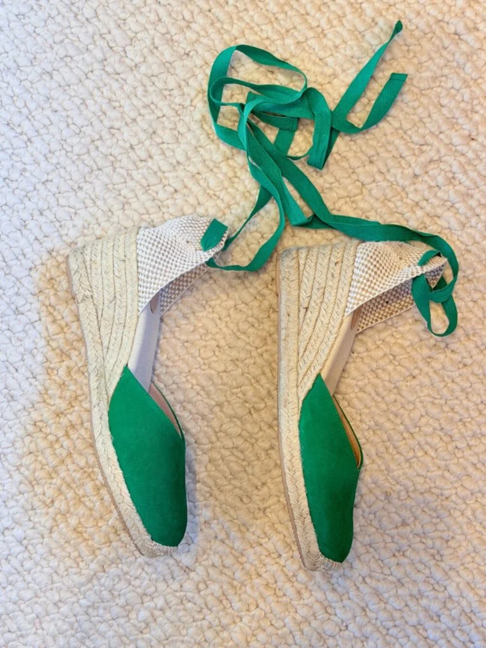Boden Cassie High Wedge Suede Lace Up Espadrilles - Green - Size 11